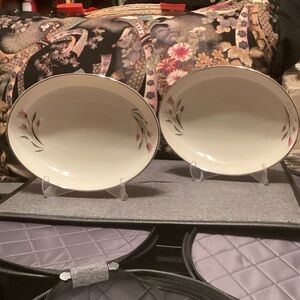 Elegant Franciscan “Carmel” Cream and Pink Floral Oval Vegetable Bowls